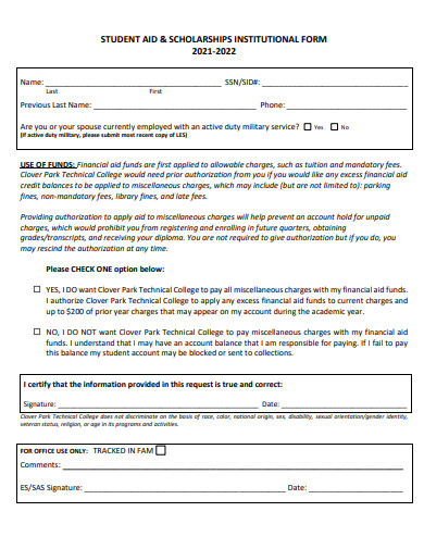 scholarship institutional form template