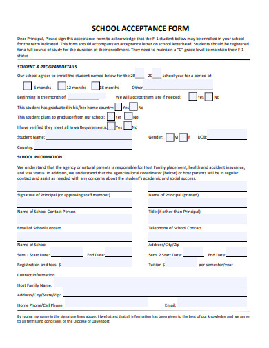 school acceptance form template