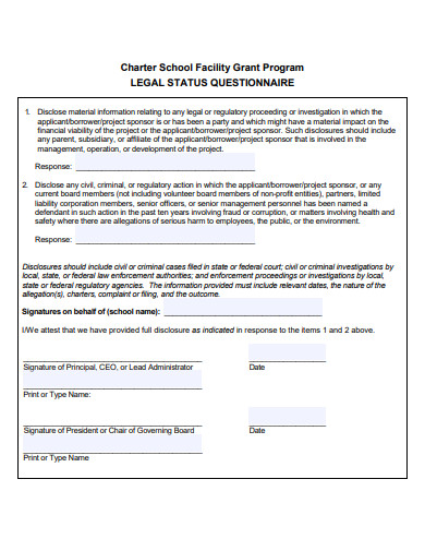school facility grant program legal status questionnaire template
