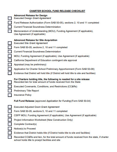 school fund release checklist template