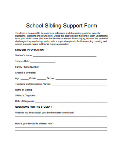 school sibling support form template