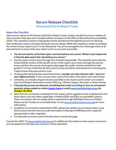 secure release checklist template