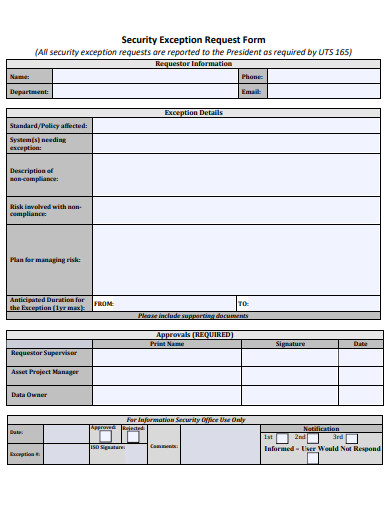 security exception request form template