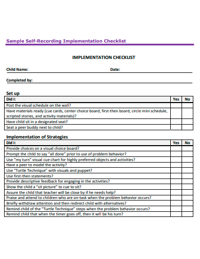 self recording implementation checklist template