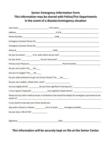 senior emergency information form template