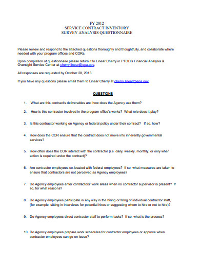 service contract questionnaire template