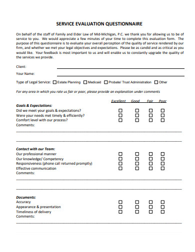 service evaluation questionnaire template