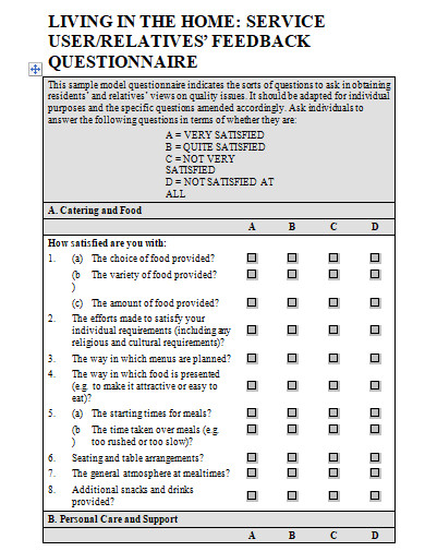 service feedback questionnaire template