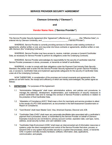 service provider security agreement template