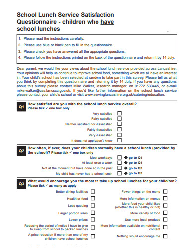 service satisfaction questionnaire template