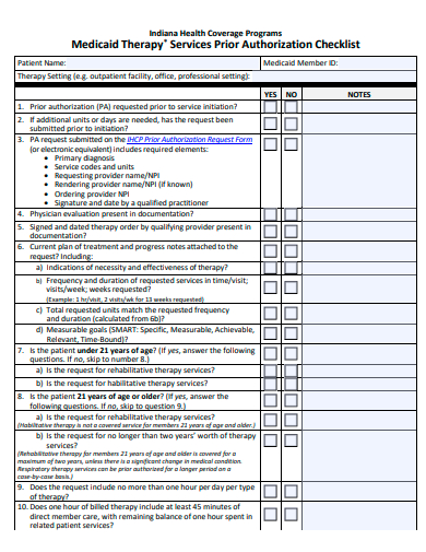 services prior authorization checklist template