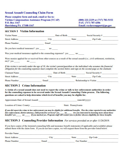 sexual assault counseling claim form template