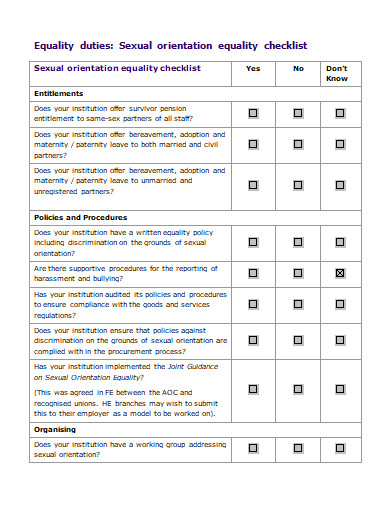sexual orientation equality checklist template