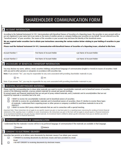 shareholder communication form template