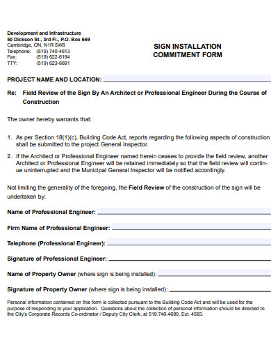 sign installation commitment form template