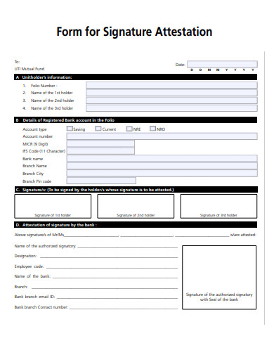 signature attestation form template