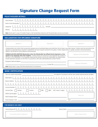 signature change request form template