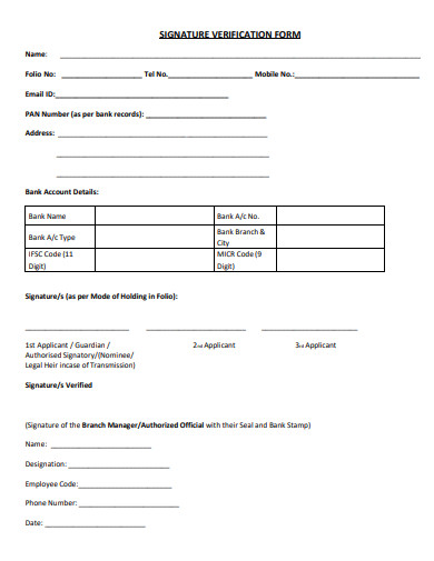 signature verification form template