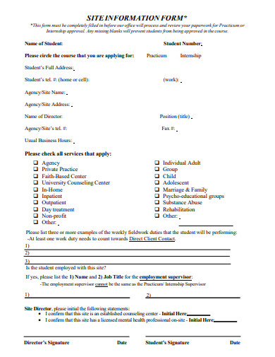 site information form template