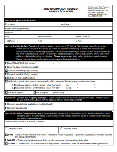 site information request application form template