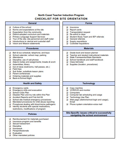 site orientation checklist template