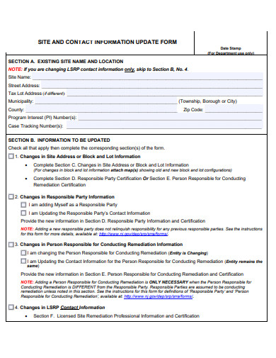 site and contact information update form template