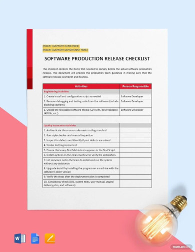 software production release checklist template