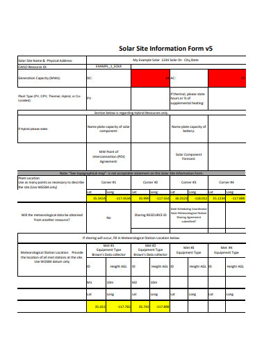 solar site information form template
