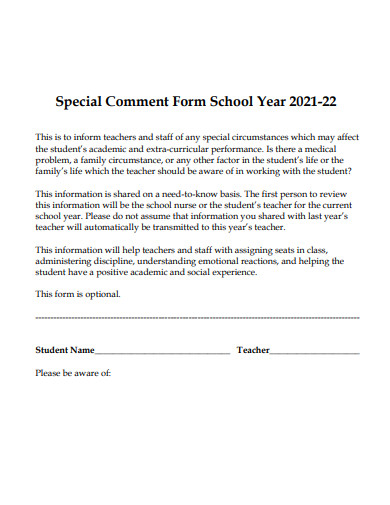special comment form template