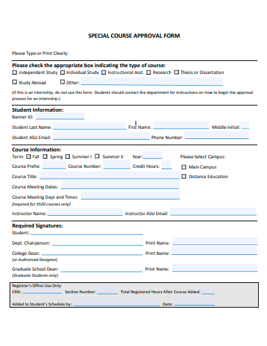 special course approval form template