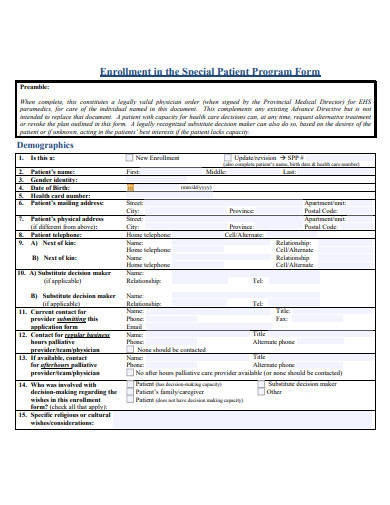 special patient program form template
