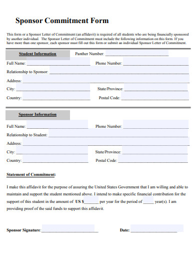 sponsor commitment form template