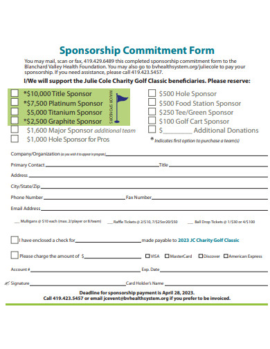 sponsorship commitment form template