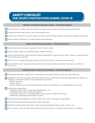 sports participation safety checklist template