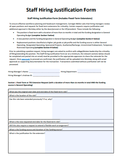 staff hiring justification form template