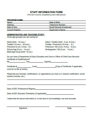 staff information form template