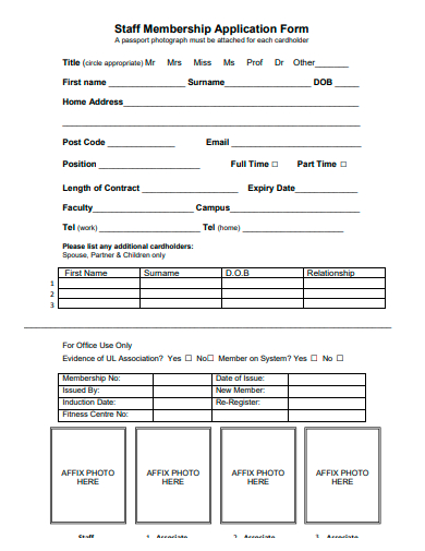 staff membership application form template
