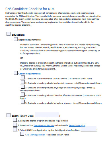 standard candidate checklist template