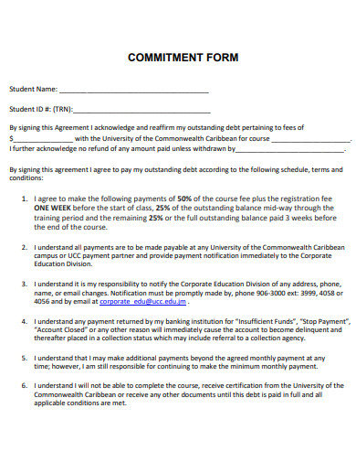 standard commitment form template