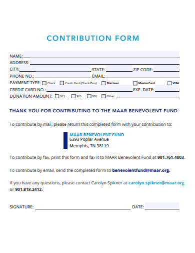 standard contribution form template