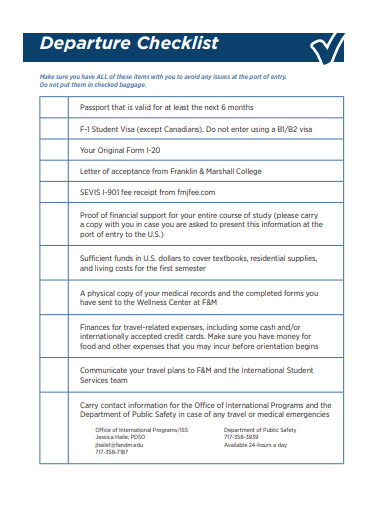 standard departure checklist template