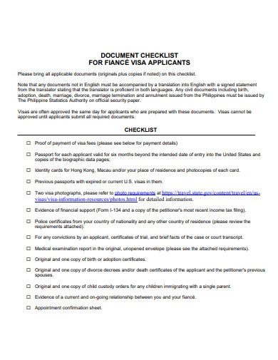 standard document checklist template