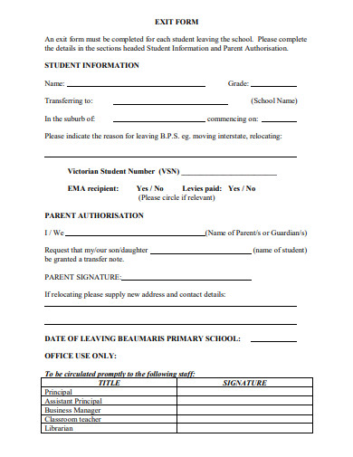 standard exit form template