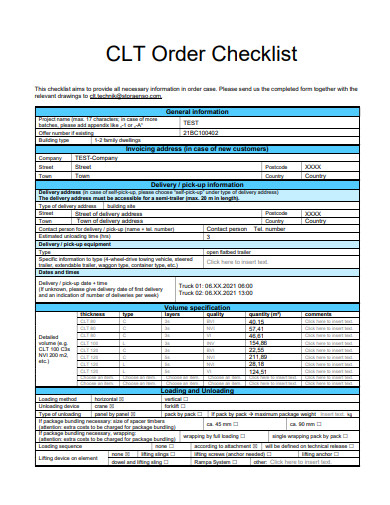 standard order checklist template