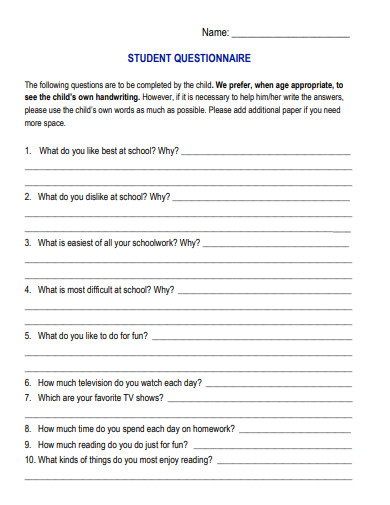 standard student questionnaire template