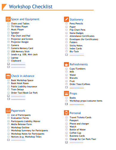 standard workshop checklist template