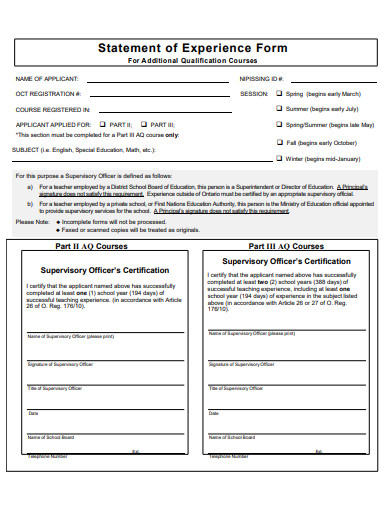 statement of experience form template