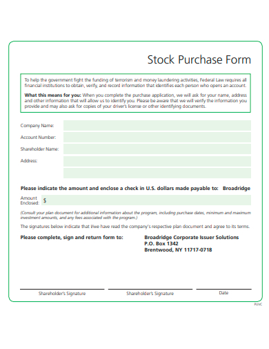 stock purchase form template
