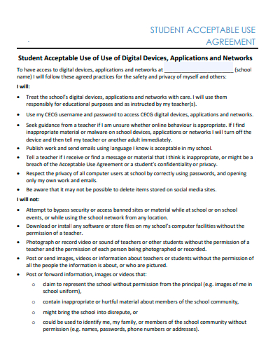 student acceptable use agreement template