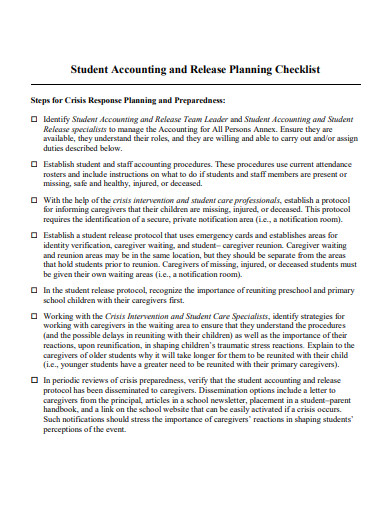 student accounting and release planning checklist template
